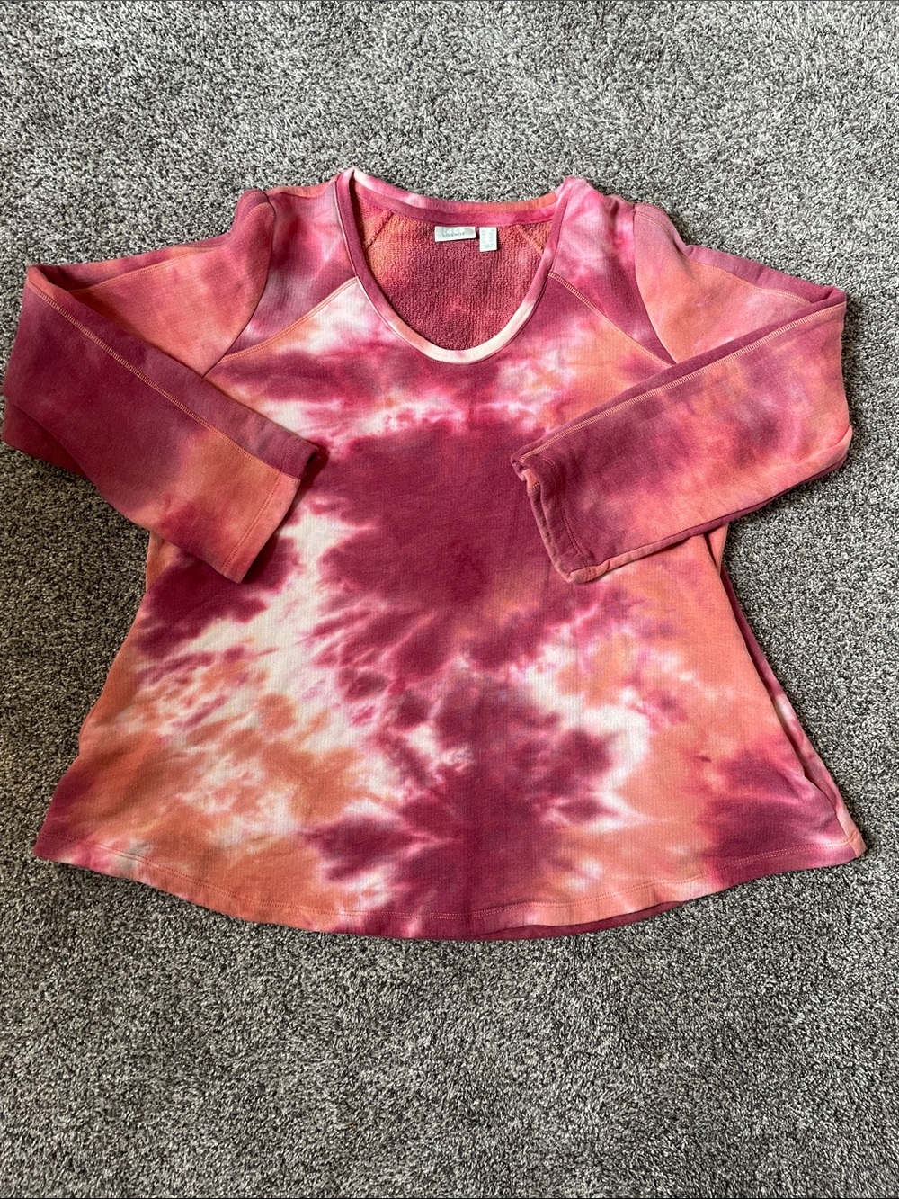 Logo Lounge Tie-Dye Long Sleeve Women's Top - Pink / Orange. Size 1X.